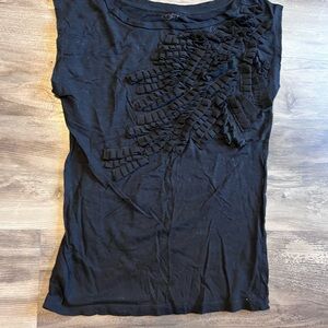 LOFT Black Ruffled Muscle Tee
